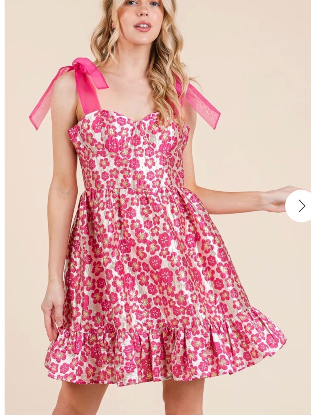 LOVELO Floral Jacquard Tiered Mini Sundress